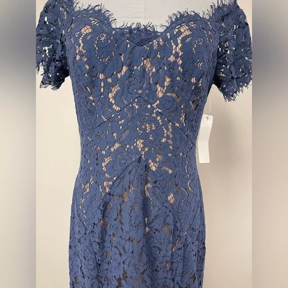NWT Rene Ruiz Illusion Lace Floral Gown Navy Blue Size 6 - Picture 9 of 16